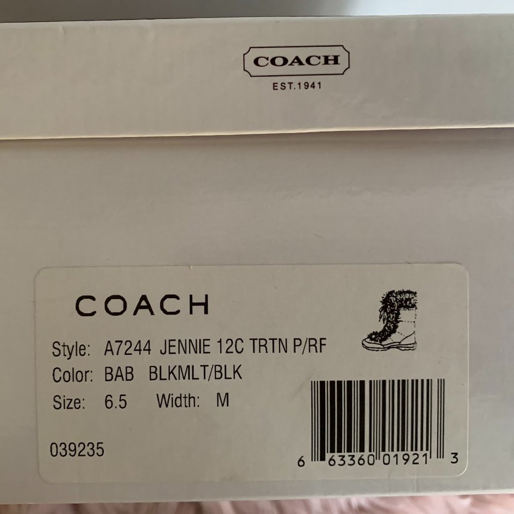 COACH JENNIE SIGNATURE "C" PLAID WITH RABBIT FUR TRIM BOOTIE BOOTS - Picture 12 of 12